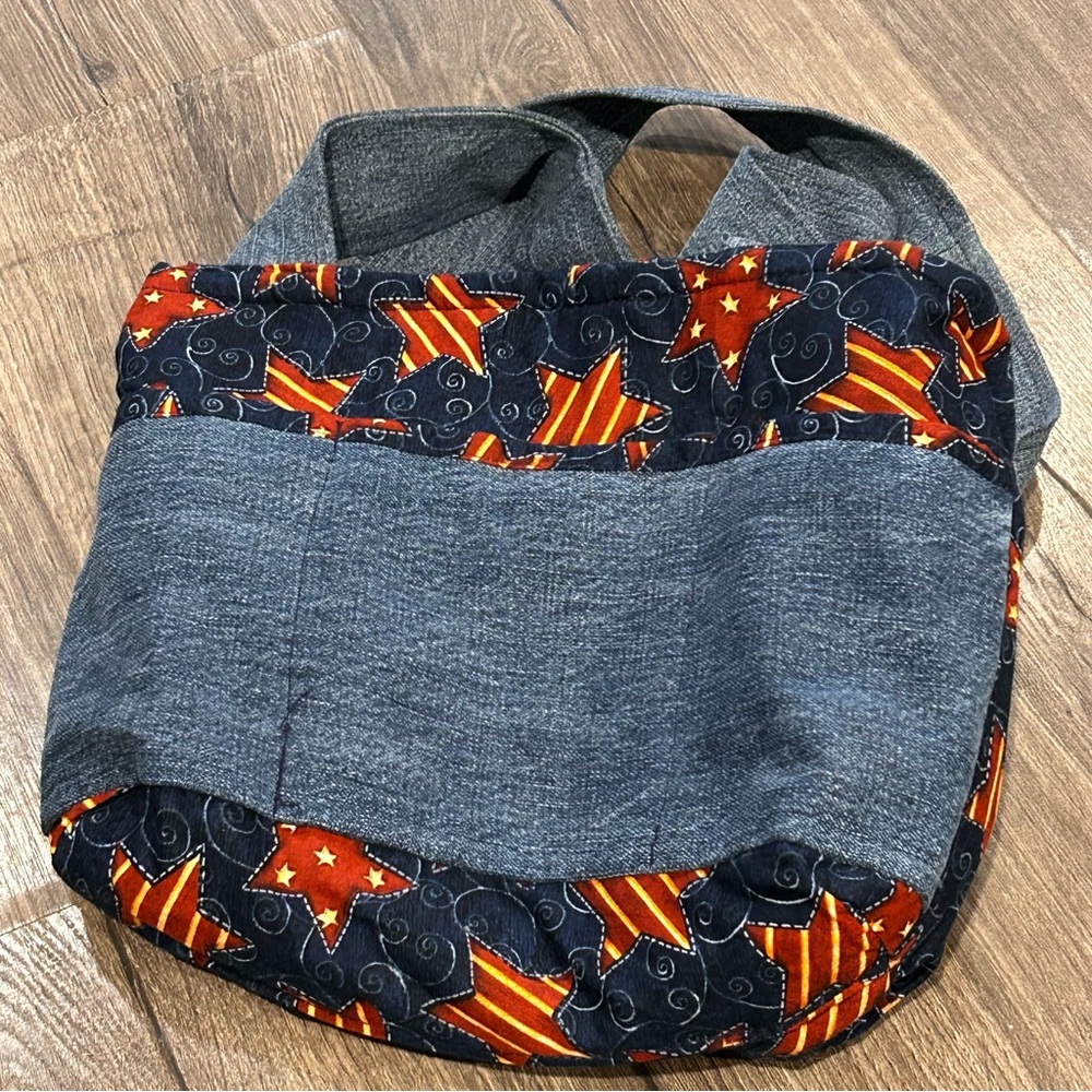 Handmade Denim Purse Bag Tote Stars Chevron Rustic Boho Patchwork Unique - Picture 4 of 6